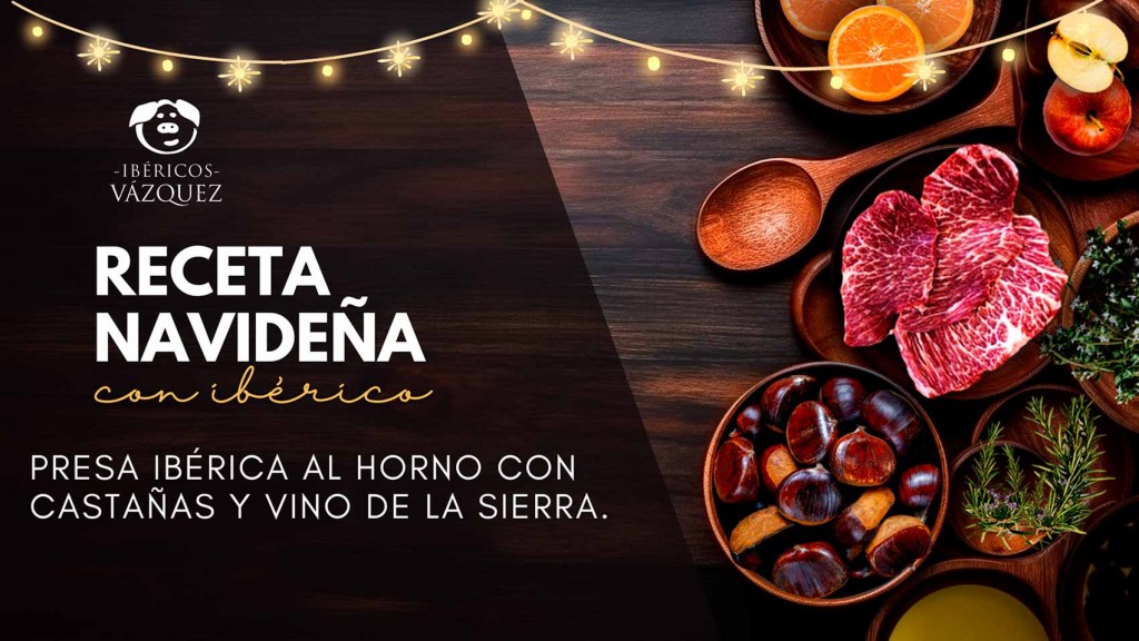 Portada receta presa iberica al horno con castañas y vino de la sierra